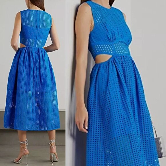 self-portrait Cutout Broderie Anglaise Cotton Blue Midi Dress New With Tags - Picture 1 of 15